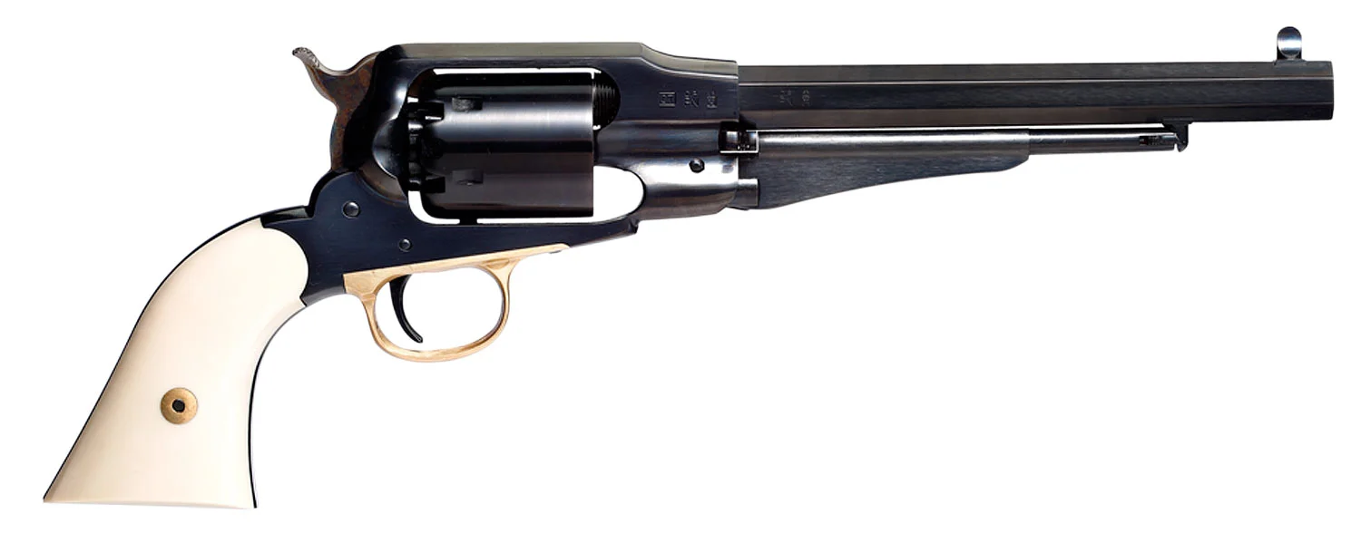 Taylors and Company Sodbuster 44 Cal blued octagon-barrel black powder revolver with 2-piece ivory grips