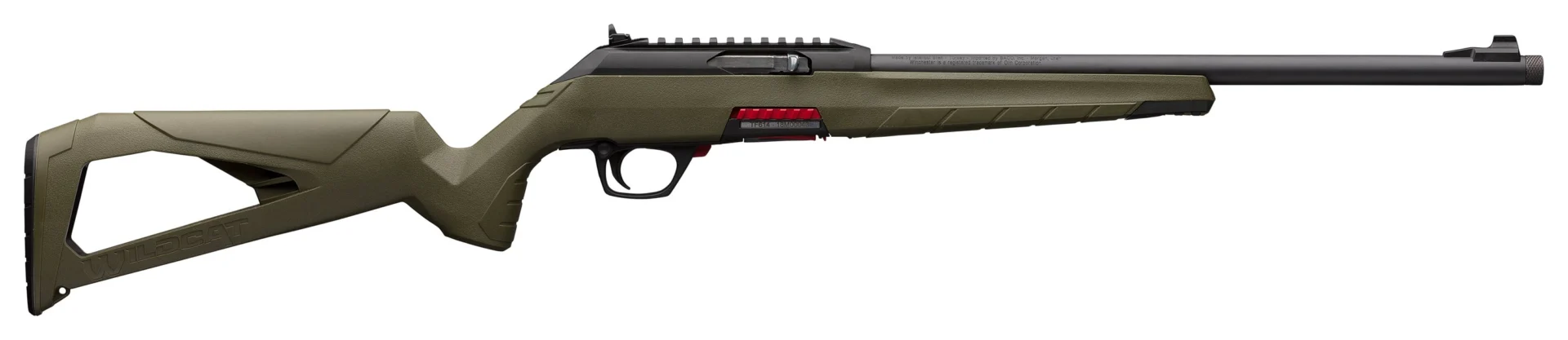 Winchester Wildcat SR .22 LR rifle OD Green polymer stock threaded muzzle 10‑round rotary magazine