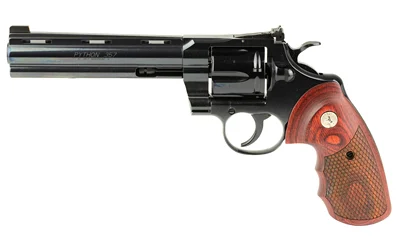 Colt Python .357 Magnum 6-inch blued revolver with snake-scale walnut grips