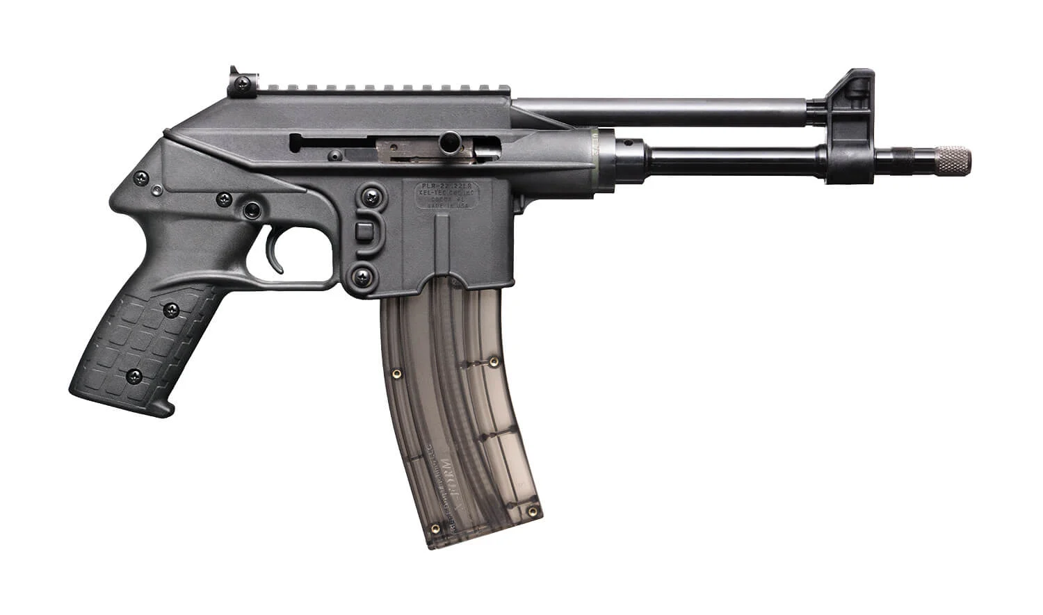 Kel-Tec PLR-22 .22 LR pistol in black with Picatinny-style rail and adjustable sights