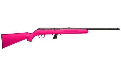 Savage 64 F .22 LR semi-automatic rifle with pink synthetic sporter stock and blued metalwork