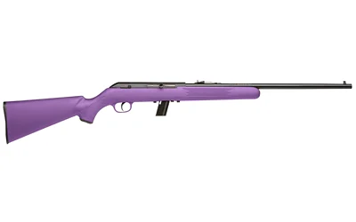 Savage 64F .22 LR rifle with purple synthetic stock and blued carbon steel metalwork