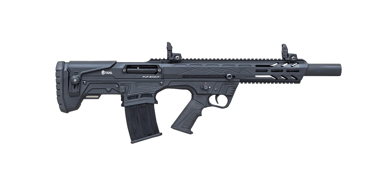 Citadel Pup Scout 12 gauge 18.5 in black semi-auto shotgun side view