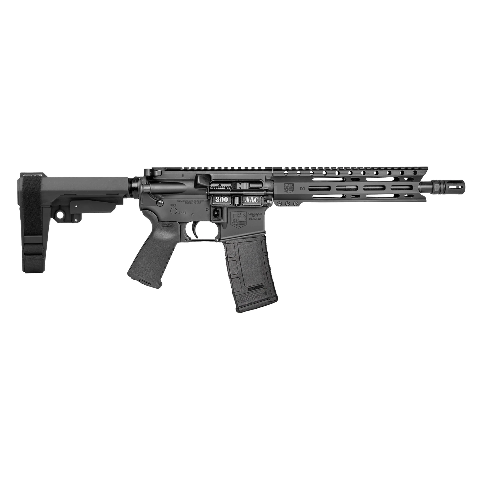 Diamondback DB15 Carbon .300 AAC Blackout 10" pistol with SBA3 brace and 9" M-LOK handguard