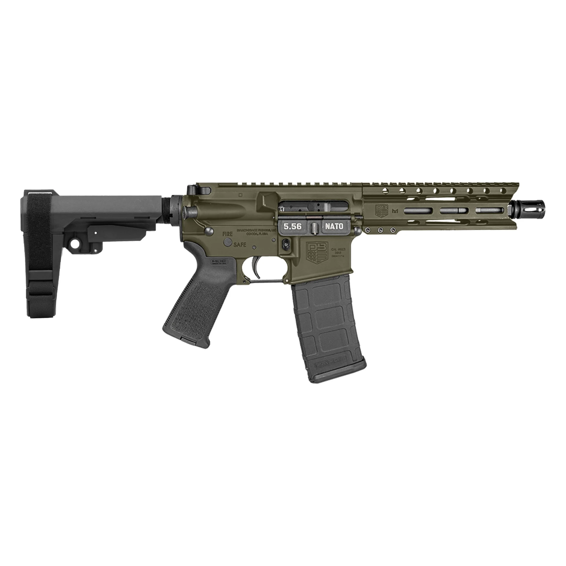 Diamondback DB15 pistol OD Green 7in threaded barrel SBA3 brace Magpul PMAG
