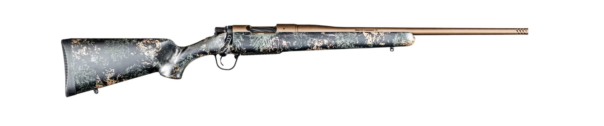 Christensen Arms Mesa FFT 6.5 Creedmoor 20-inch rifle in burnt bronze with green, black and tan FFT carbon sporter stock