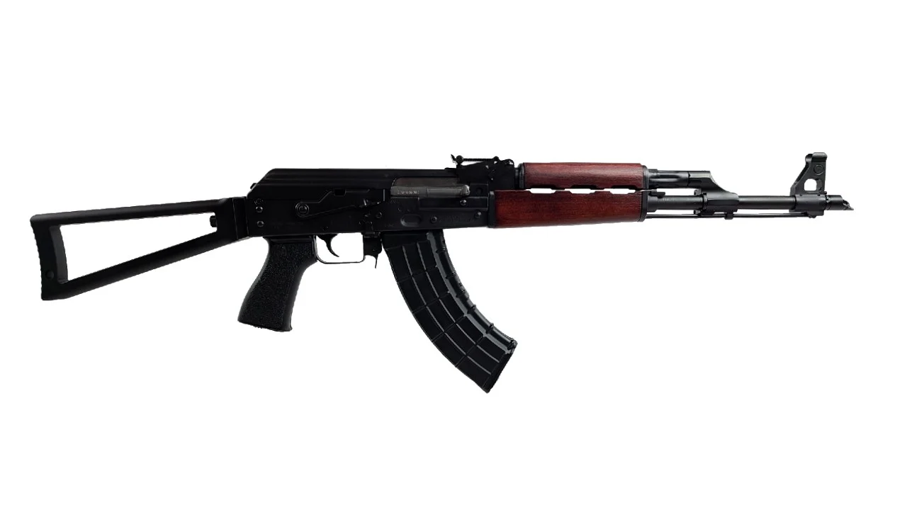 Zastava ZPAPM70 7.62x39 AK-style rifle with fixed triangle stock and Serbian red wood handguard