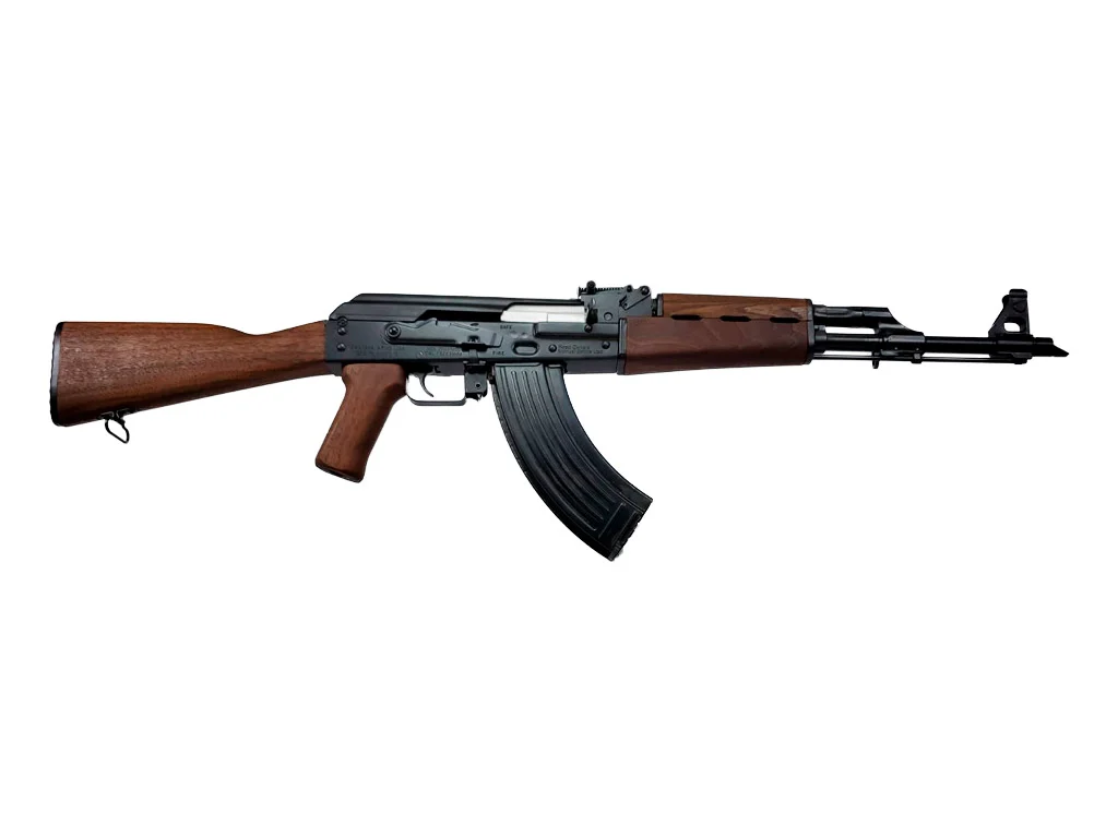 Zastava ZPAPM70 AK-style rifle with dark walnut furniture and 30-round magazine